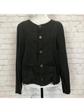 CP Shades Linen Blend Button Front Jacket Size S Green